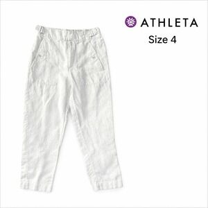 Athleta Women's Voyager 100% Linen High Rise Relaxed Ankle Pants Ivory Size 4